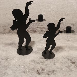 NWOT Vintage Black Metal Cherub/ Angel Candlestick Candleholders